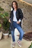 Made in Italy Runa Leather Look Relaxed Blazer Black